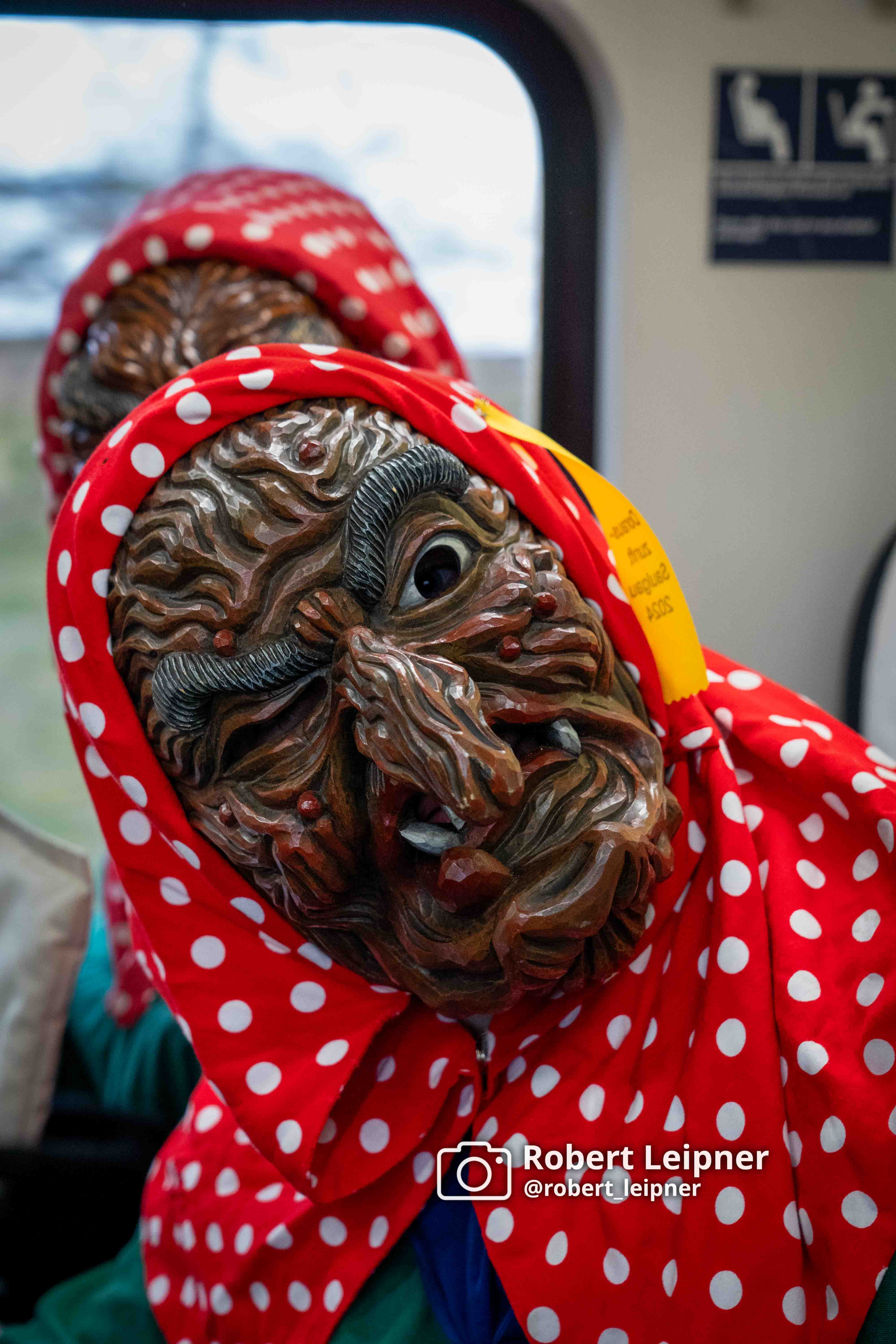 Riedhutzel und Hexen im Zug auf dem Weg zur Narrenschelle in Mengen